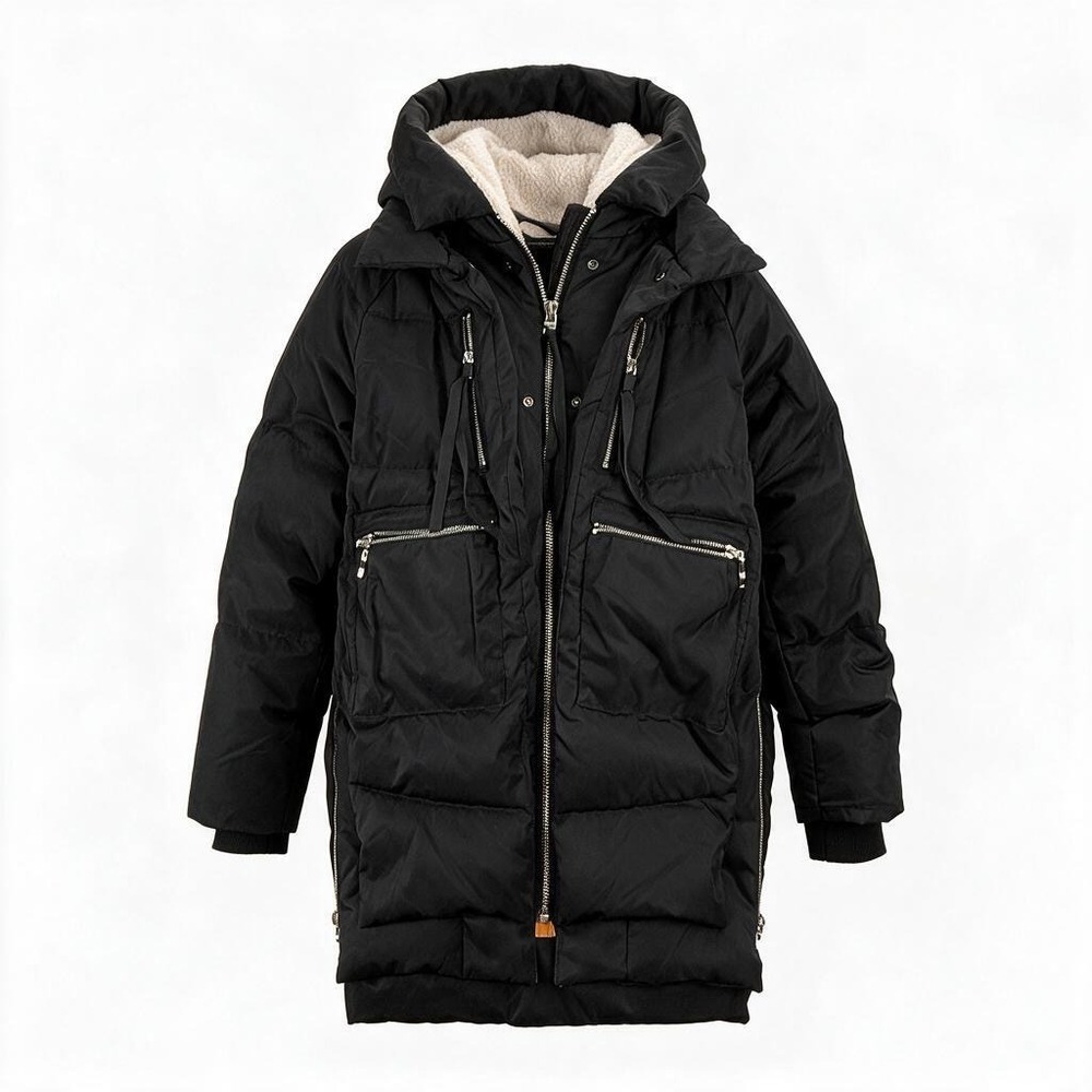 Orolay Puffer Parka Womens 2XS Black Duck Down Sherpa Hood Winter Coat #3040